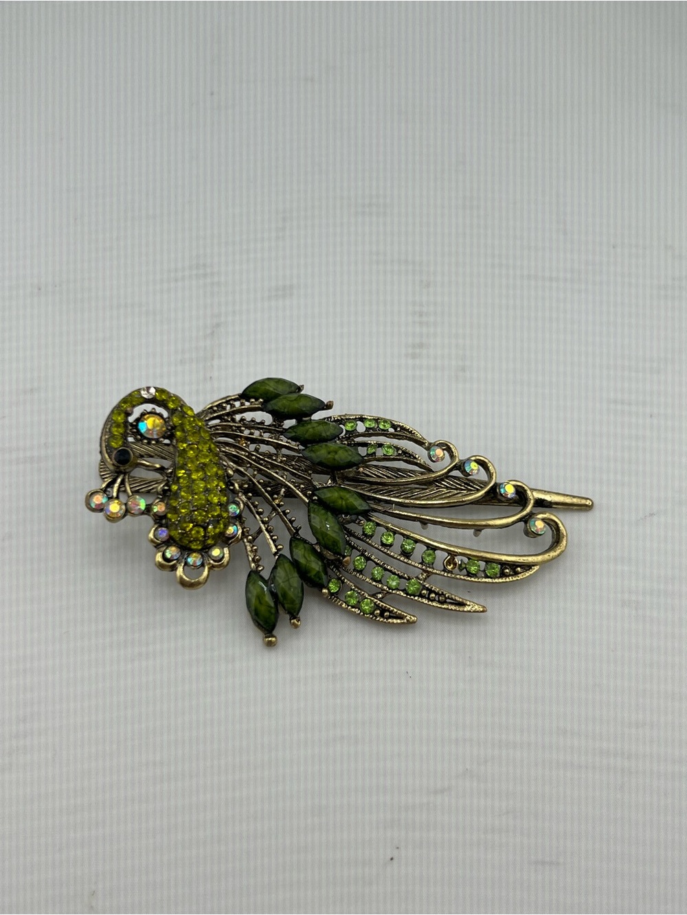 🎁Retro Style Peacock Rhinestone Hair Clip For Women Alloy Olive Green - Picture 4 of 12
